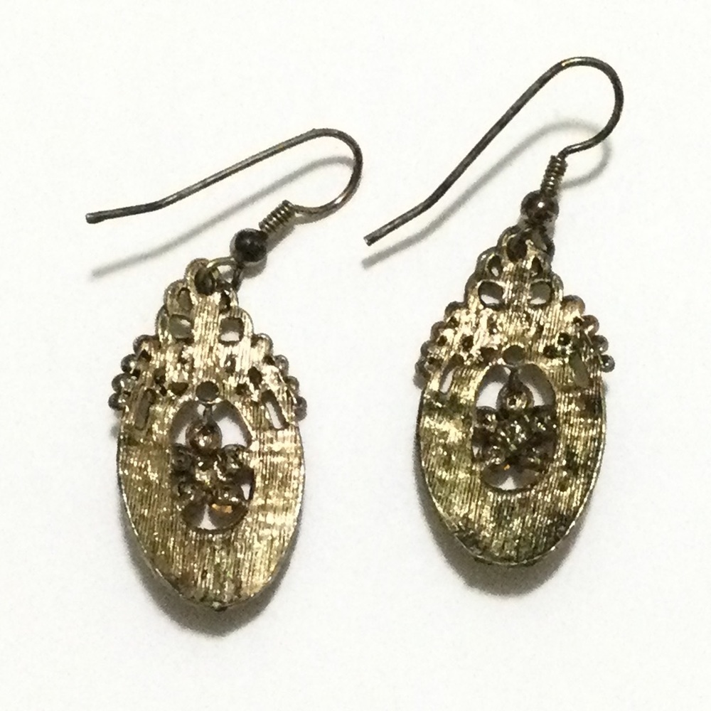 Earrings - Dark Gold with Amber Rhinestones - Picture 3 of 3